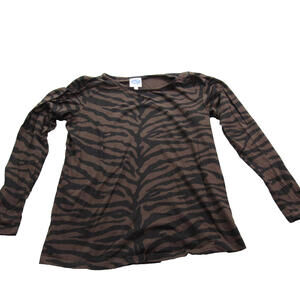 DG2 Diane Gilman Shirt Womens Large Zebra‎ Print Long Sleeve Animal Top